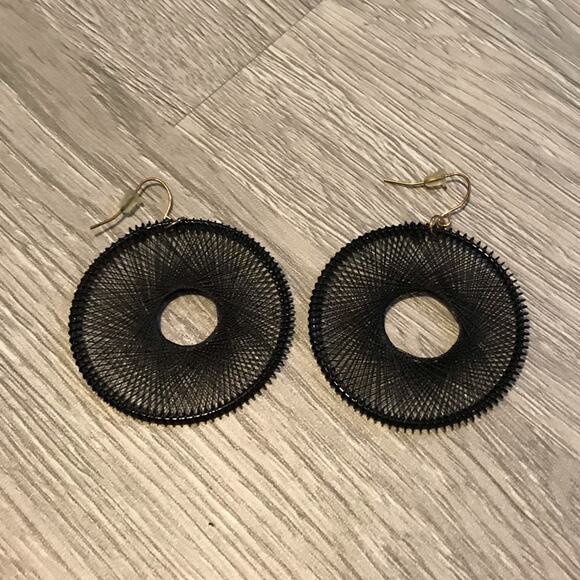 Black Natasha Silk Thread Hoop Earrings - Picture 3 of 4